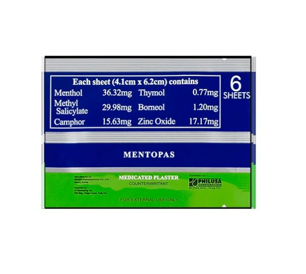 MENTOPAS MEDICATED PLASTER ORIG 6'S – iMed Pharmacy